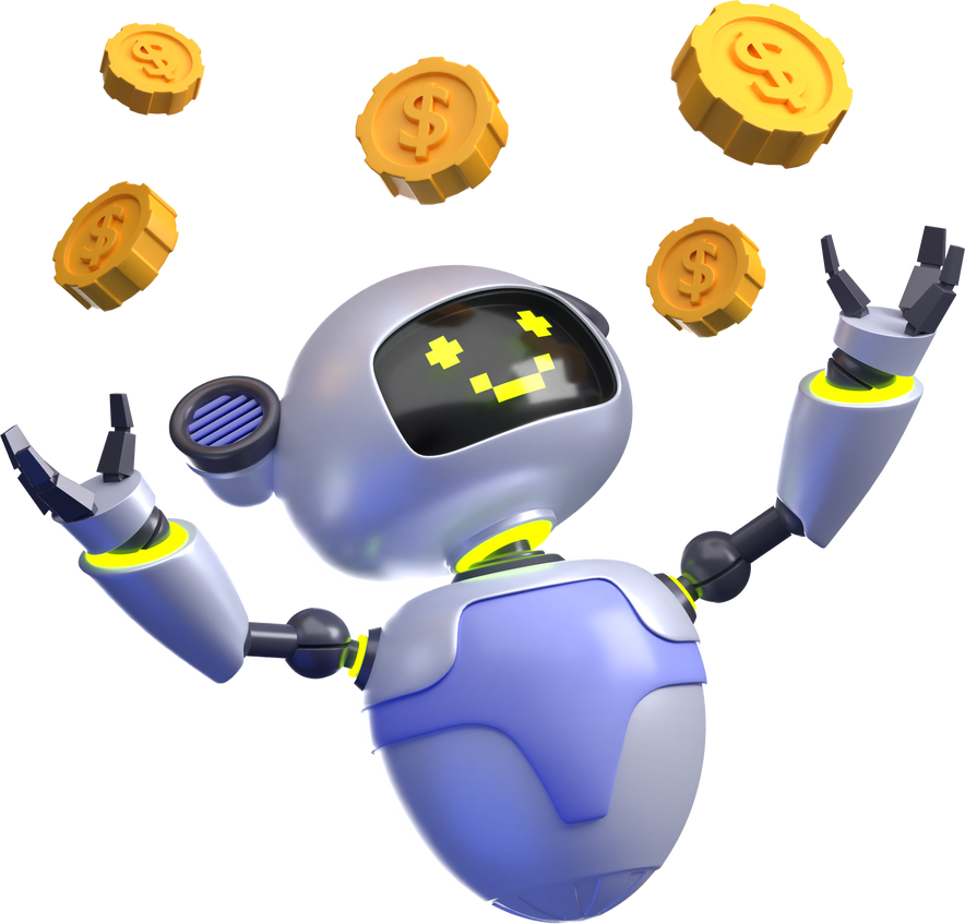 3D Robot with Gold Coins Illustration