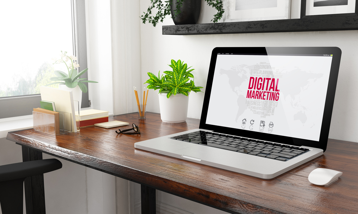 laptop at home office digital marketing