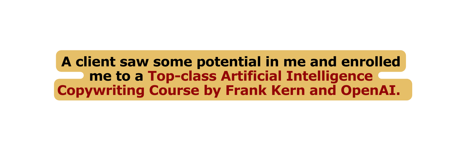 A client saw some potential in me and enrolled me to a Top class Artificial Intelligence Copywriting Course by Frank Kern and OpenAI